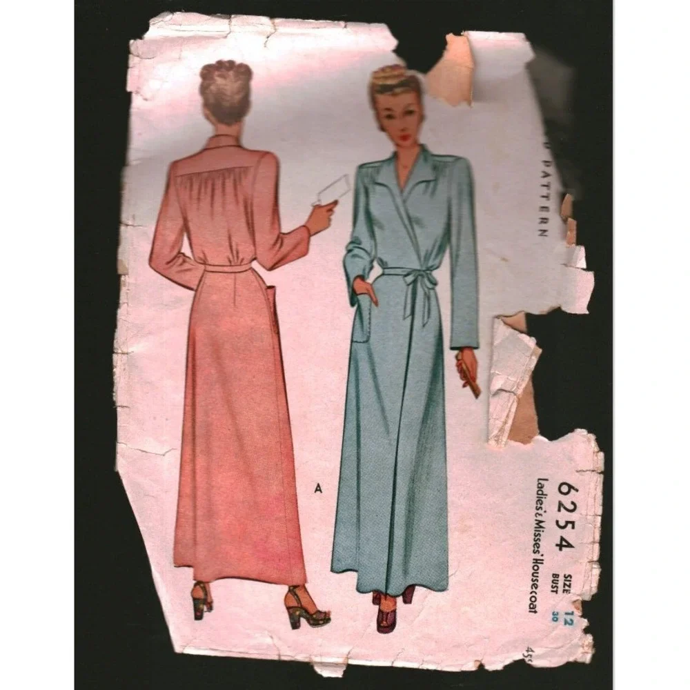 Vintage Simplicity 6254 Sewing Pattern 1940s Housecoat Dressing Gown Sz 12 B 30
